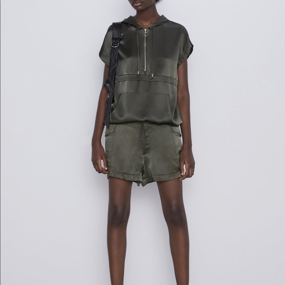 ZARA BNWT Cargo Shorts + Satin Pouch Pocket Jacket 2pc Coord Set